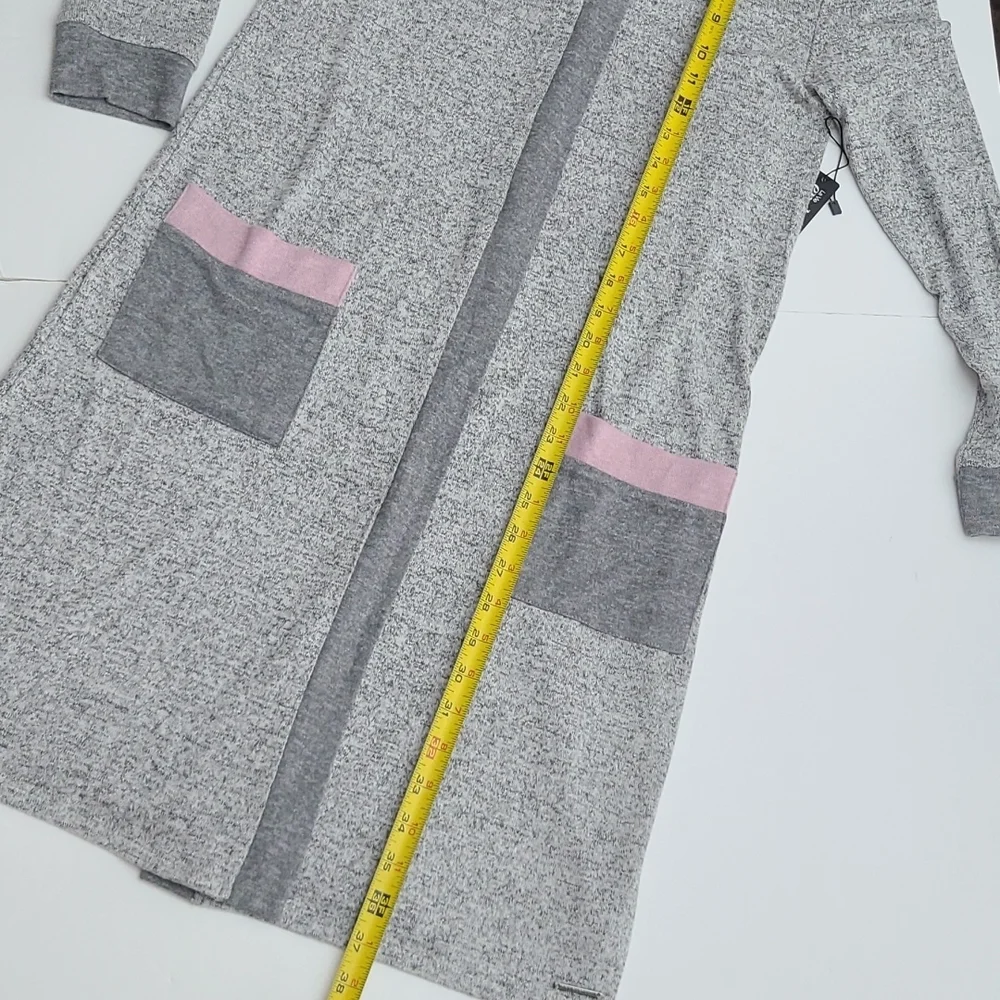 La Vie en Rose Open Front Hooded Cardigan Heathered Grey Pin Pockets Size XS / S - Picture 14 of 14